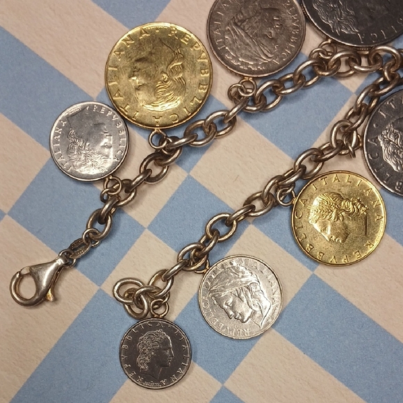 Vintage Milor 925 Silver Italian Lire Coin Charm Bracelet - Picture 6 of 8